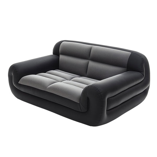 Vadon Double Inflatable Sofa Bed - 2 Person Blow Up Couch with High Backrest & Armrests - Extra Thick Flocked Surface - Portable Guest Bed for Home & Office - Grey/Black
