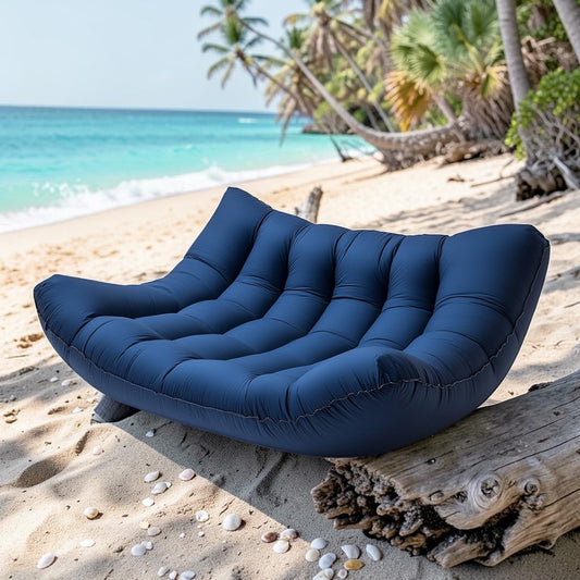 Vadon Inflatable Air Lounger - No Pump Required - Ripstop Nylon Air Sofa for Camping, Festivals, Beach & Backyard - Leak-Proof Design with Carry Bag - Navy Blue